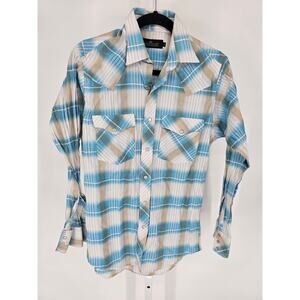Mariscal Mens Sz S Long Sleeve Pearl Snap Shirt Blue Plaid Western Cowboy